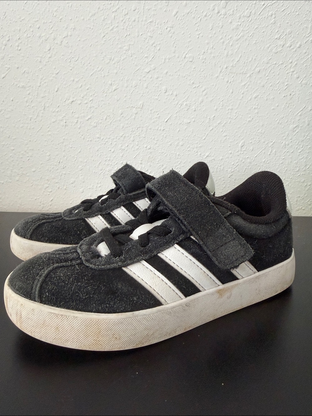 Kids Adidas Black and White Casual Sneakers - Velcro Closure